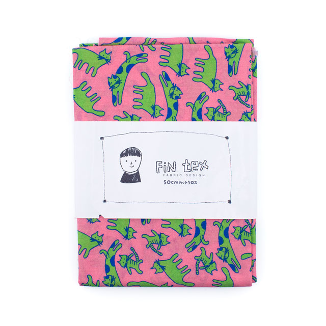 生地 FiN tex-フィンテックス- ゆるネコ 約140cm幅×50cmカット(OKF-029) 1PK.ピンク 09Ae06_